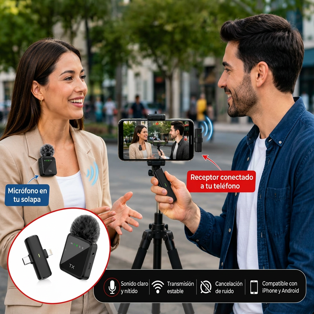 Micrófono inalámbrico | Tipo C, Lightning y 3.5 mm