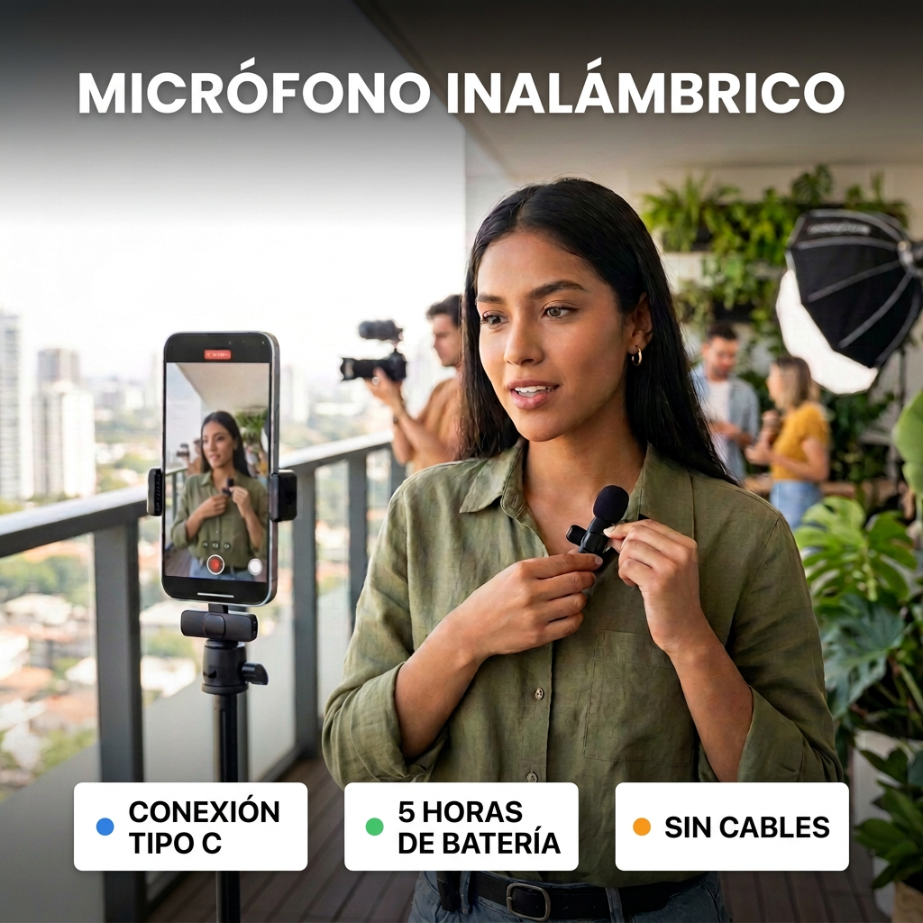 Micrófono inalámbrico con fondo oscuro y características