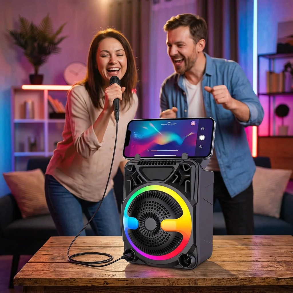 Parlante multimedia en una reunión de karaoke en casa